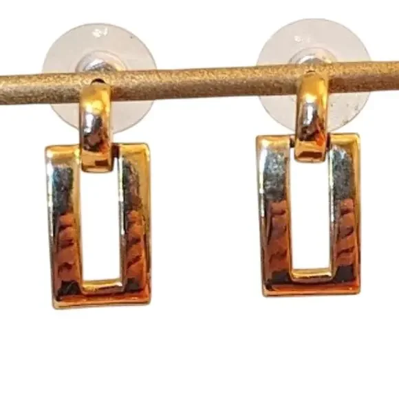 Gold Tone Doorknocker Rectangle Earrings