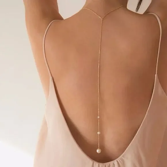 Pearl drop back necklace A174