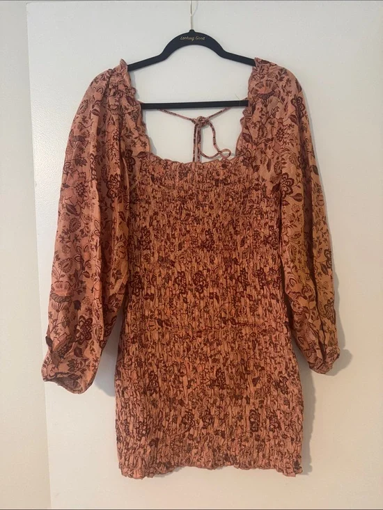 Free People Rust Floral Smocked Mini Dress