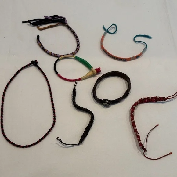 Colorful Bracelet Set & One Necklace. Some Leather. Y2K