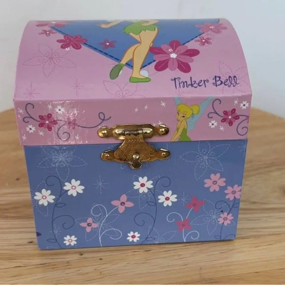 Disney Tinker Bell Pink and Blue Floral Jewelry Box
