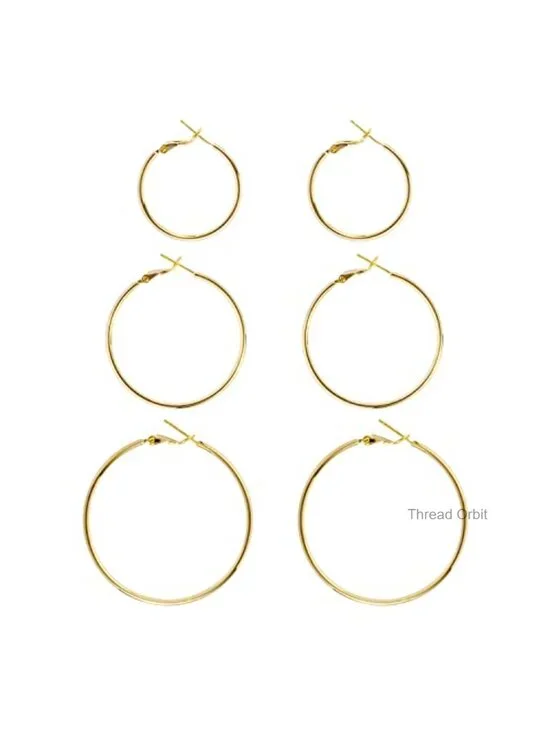 Thin Hoop Earrings Set, 3 Pairs, 925 Sterling Silver Post, Hypoallergenic
