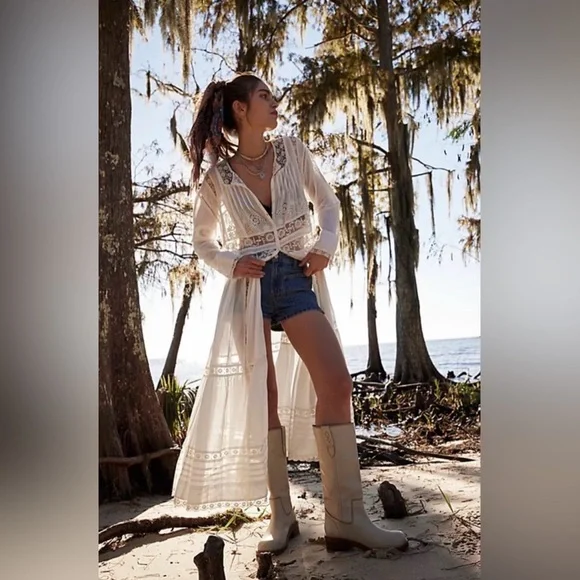Free People Keepsake White Sheer Lace Duster