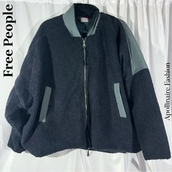 FP MOVEMENT FULL ZIPPERED FLEECE JACKET IN BLACK AND GREY TRIM MEDIUM NWT