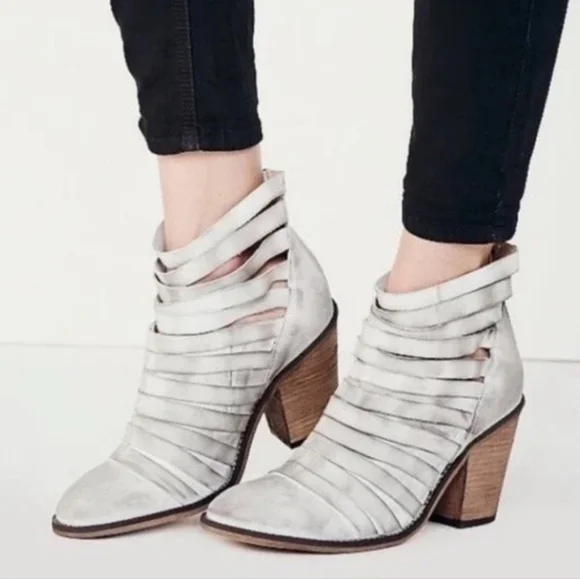 Free People Strappy Gray Ankle Boots