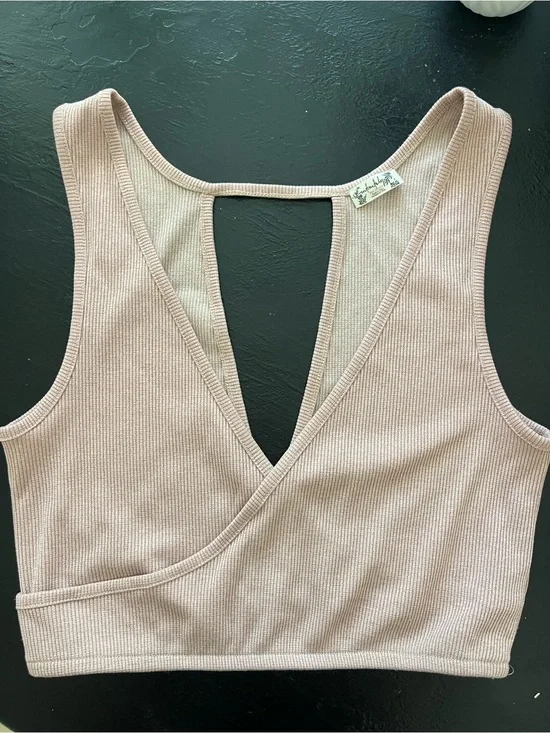 Free People Ribbed Wrap Tank Top in Blush