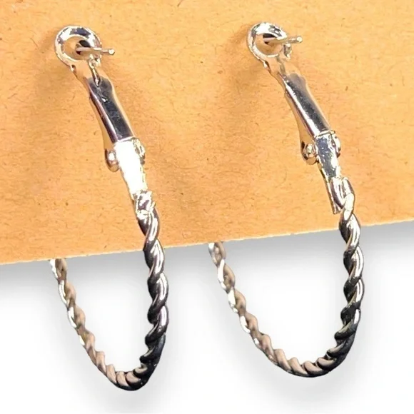Silver Twist Rope Hoop Earrings Elegant Classic