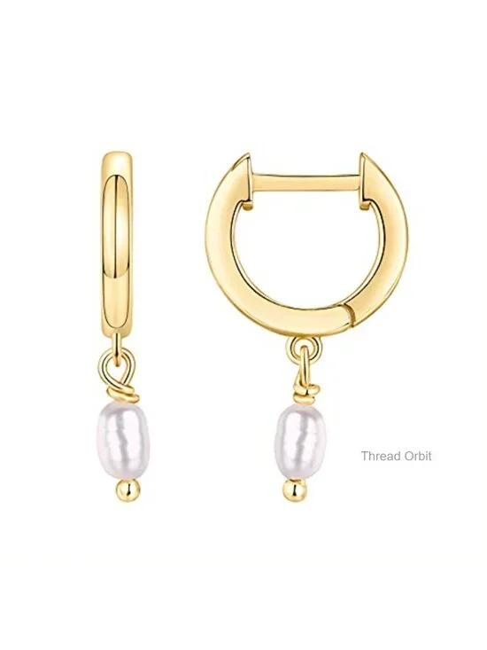 14K Gold Plated Huggie Hoop Earrings with Cubic Zirconia - 925 Sterling Silver
