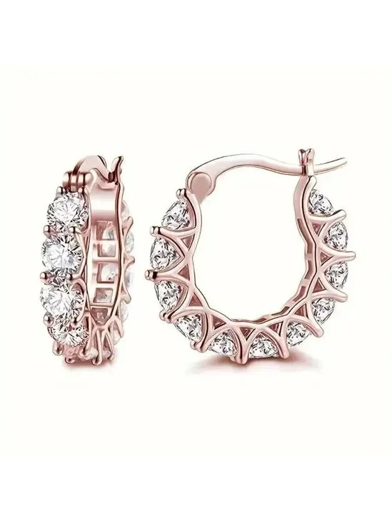 Huggie Hoop MAJOR BLING Earrings #1419 rose gold tone clear stone
