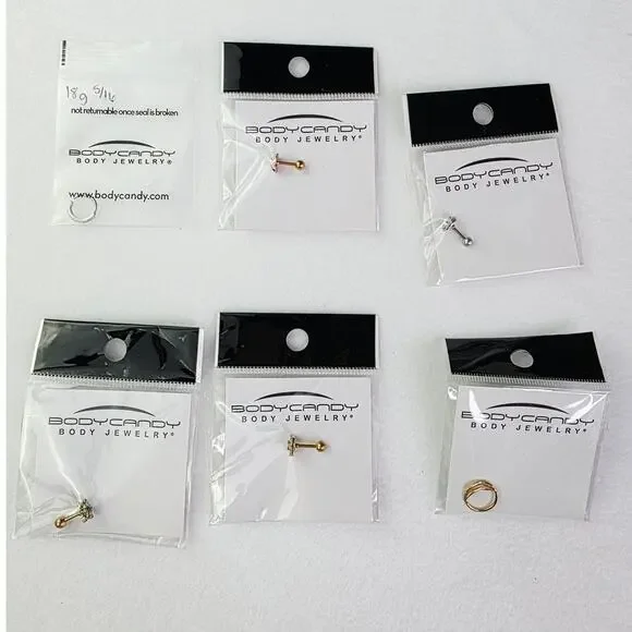BodyCandy 16G Body Jewelry Lot Gold Silver Opal Cartilage FLower Ladybug Hoops