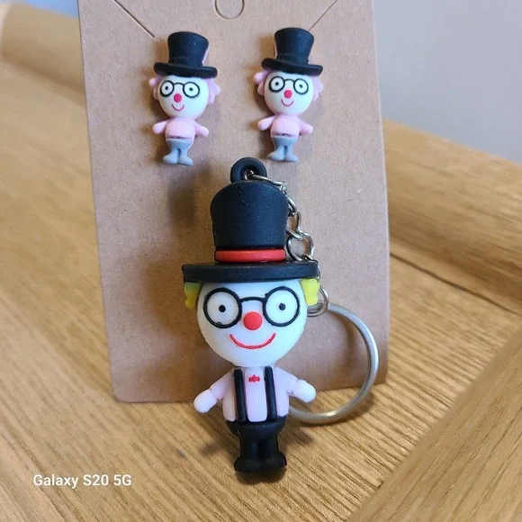 Handmade Clown Keychain & Earrings Set -‎ Kids Jewelry, Fun Accessories