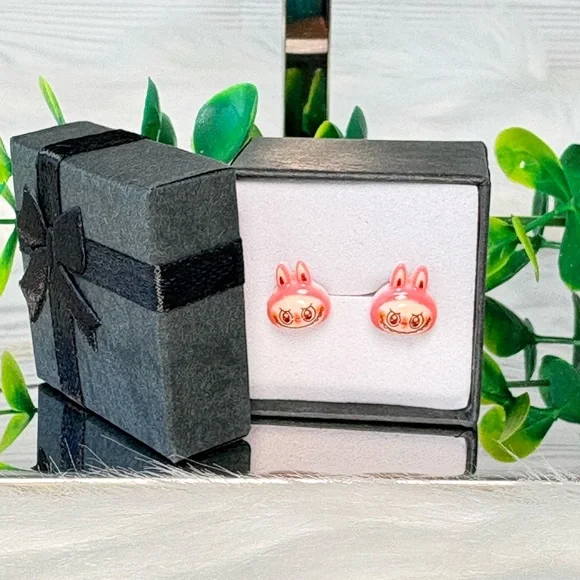 Cute Hot Pink Monster Character‎ Stud Earrings