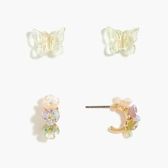 J. CREW Girls' Iridescent Butterfly Flower Earrings/NWT