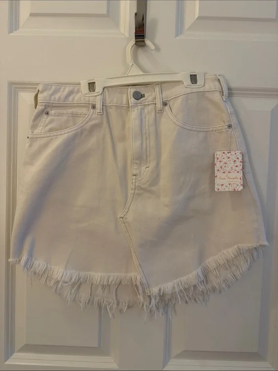 Free People Ivory Frayed-Hem Mini Skirt