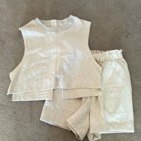 Free People Cream/Tan Bike Shorts Set - Soft Lounge Two-Piece