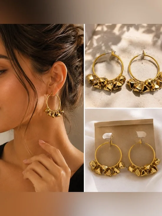 Apostrophe Gold Tone Hoop Earrings‎ Chunky Bead Dangle Y2K Statement 90s jewelry