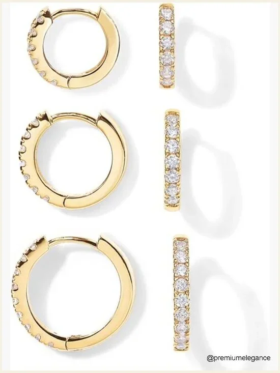 3 Pair Gold Hoop Earrings Set - 14K Gold Plated Hypoallergenic Huggies