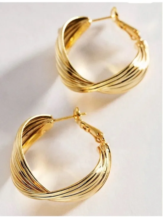 New! Anthropologie Gold Twist Hoop Earrings (3043) NWOT