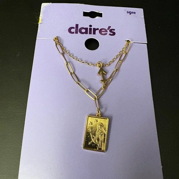 NWT Claires Gold‎ Sagittarius Zodiac Layered Set of 2 Necklaces Nov Dec Gift
