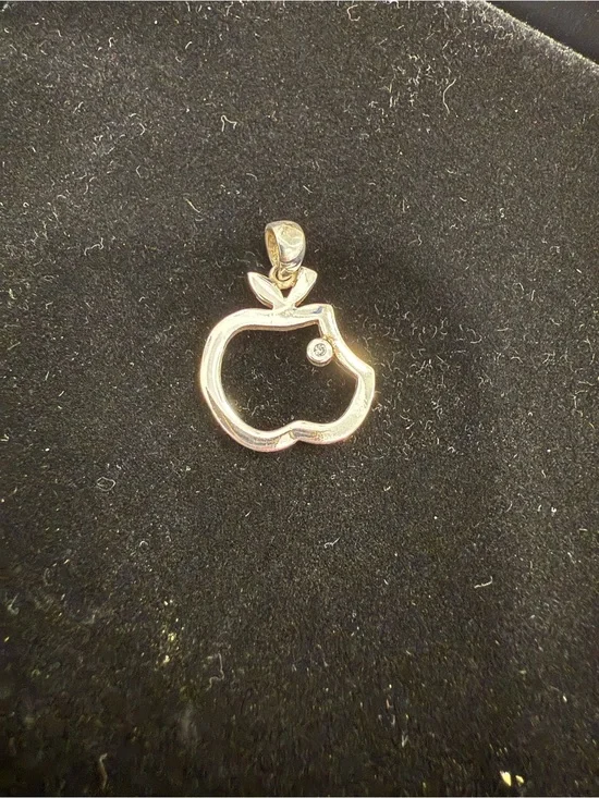 925 Sterling Silver Apple Outline Pendant with Clear Stone Accent