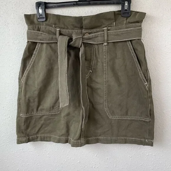 Free People Dark Green Denim Style Belted Skirt Size S EUC
