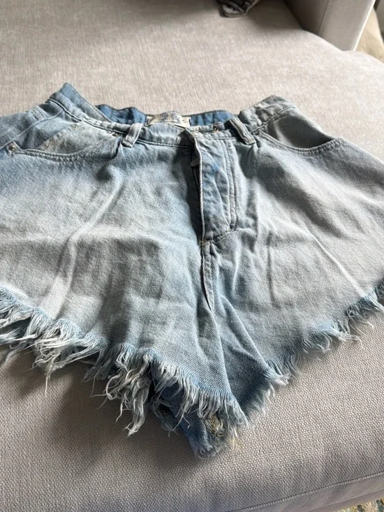 Free People Light Blue Distressed Denim Shorts