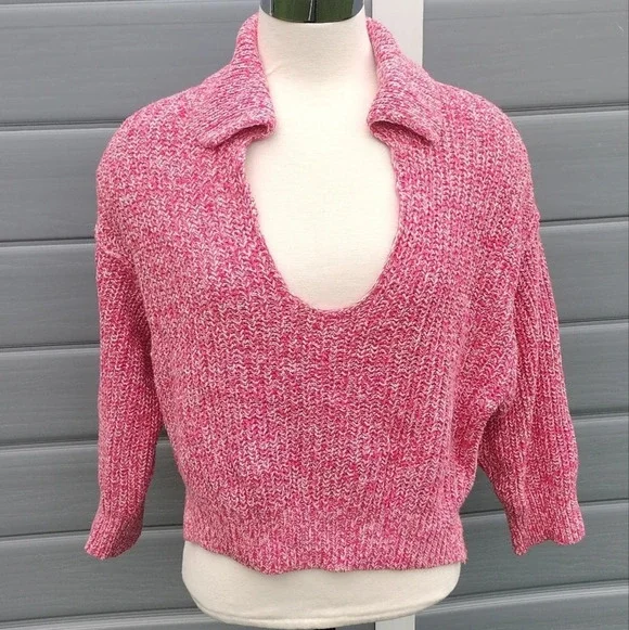 Free People Love This City Collared Sweater XS Pink