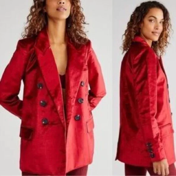 Free‎ People Ashby Velvet Blazer Cherry Red  SZ S NWOT