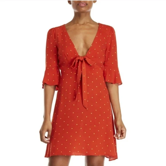 Free People All Yours Mini Dress Women’s Size 0 Orange Polka Dot