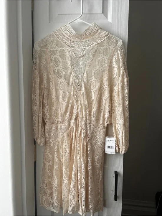 Free People Elegant Lace Long-Sleeve Dress in Cream