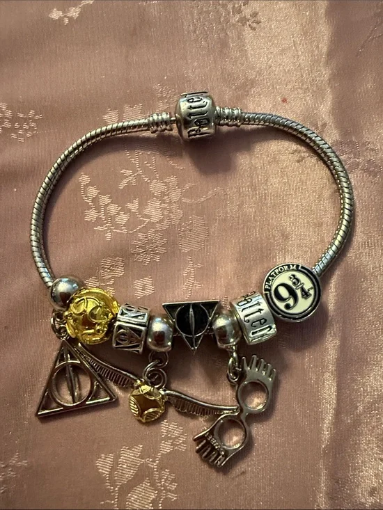 Silver Tone Charm Bracelet with Wizarding Icons