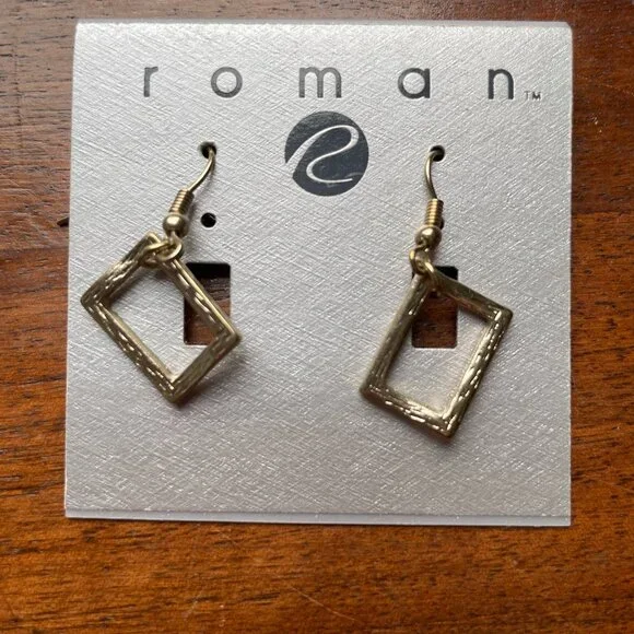 3/$12.  Roman Silver Tone Rectangular Drop Earrings.