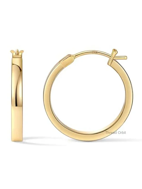 14K Gold Plated Hoop Earrings with 925 Sterling Silver Post Lightweight
