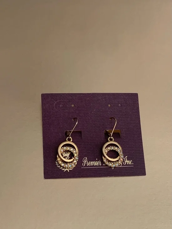 Premier Designs Gold Crystal Loop Drop Earrings