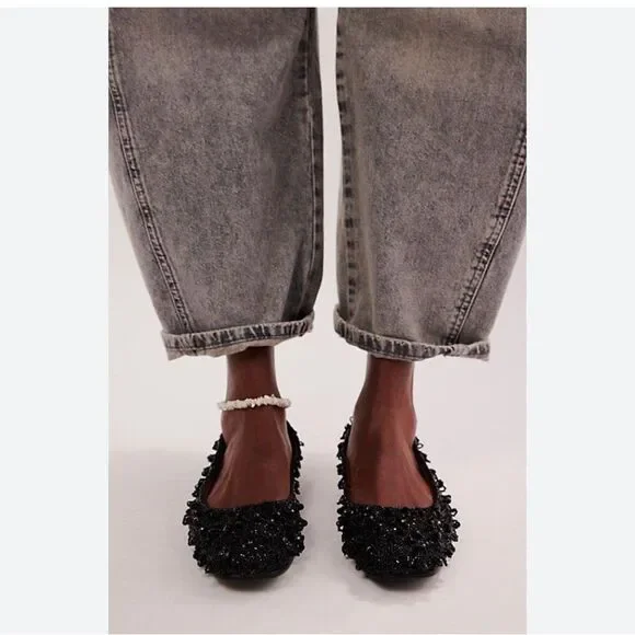 Free People Black Beaded Flats Free People Weekends Out Embellished Flats