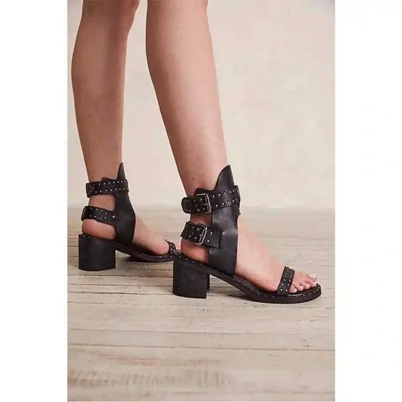 New Free People Happiness Block Heel Sandal Black Size 38 or 8