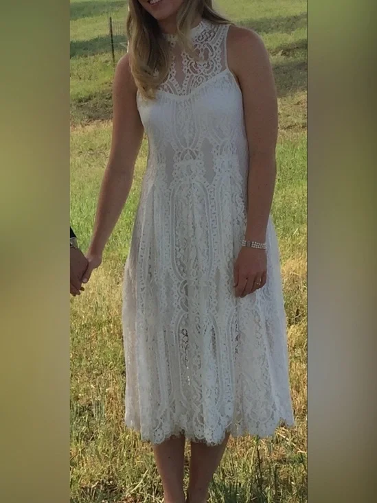 Free People White Lace Knee-Length Dress | Boho Cottagecore Wedding Bridal M