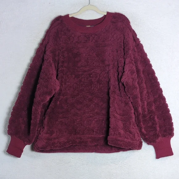 Free People Womens Purple Plush‎ Crewneck Oversized Sweatshirt Size XS