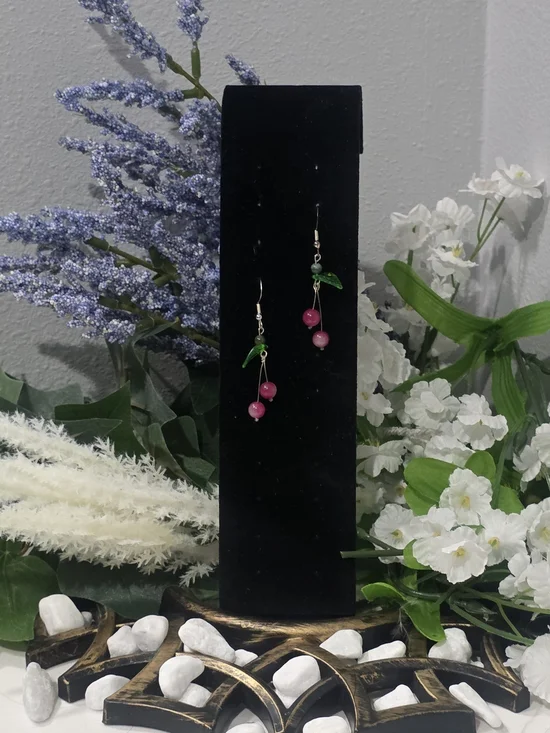 Cherry Drop Dangle Earrings – Pink