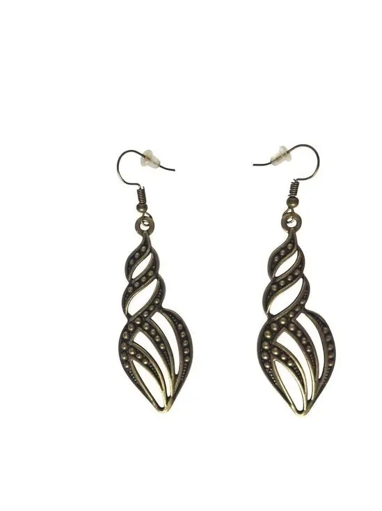 Vintage Bronze Dangle Earrings Boho Swirl Leaf Design