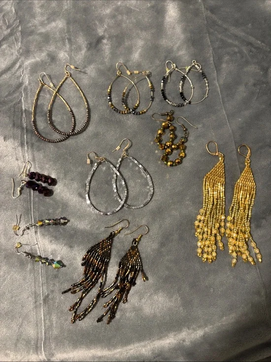Assorted Beaded Hoop & Dangle Earrings - Gold, Black, Silver, Purple