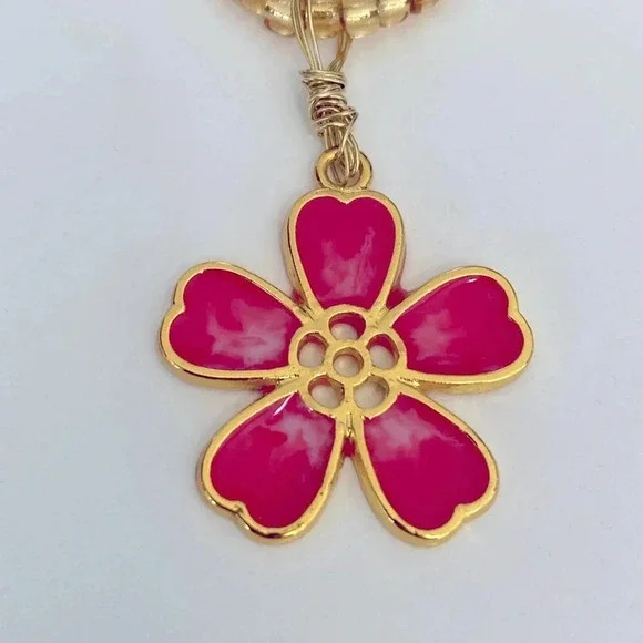 Handmade Red &  Gold Resin Flower Necklace