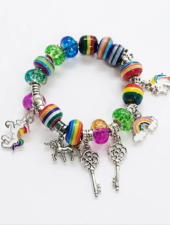 RAINBOW AND CHARM Silver Stretch Bracelet
