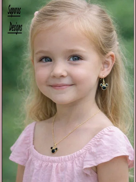 Mickey Mouse Theme Dangle Earring & Necklace Jewelry Set