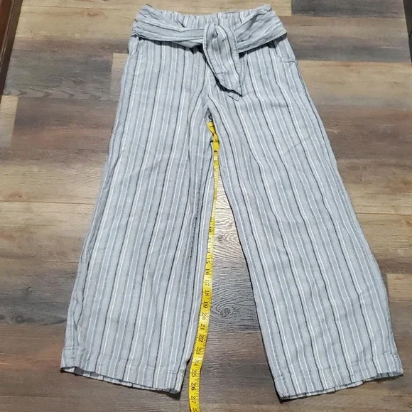 Free people linen blend wide leg striped crop pants