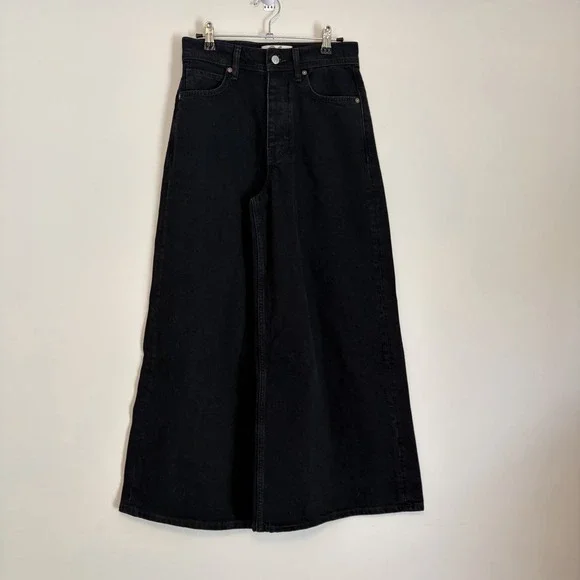 We The Free By Free People Ultra Wide‎ Leg Button Fly Black Denim Jeans Size 26