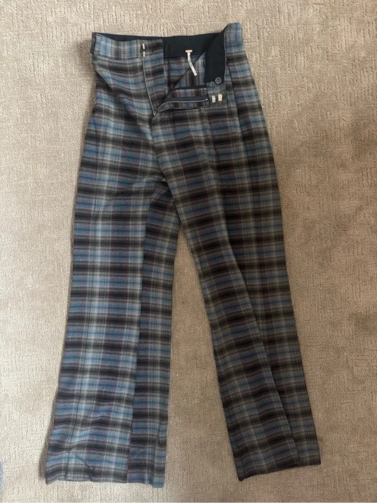 Free People Plaid Trousers in Blue, Gray and Brown Tones