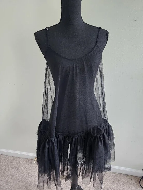 Free People Intimately Black Sheer Mesh Tulle Slip Dress Layering