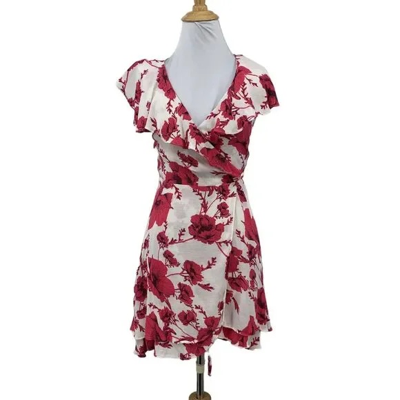 Free People French Quarter Wrap Dress Womens Extra Small Floral Waist Tie Ruffle