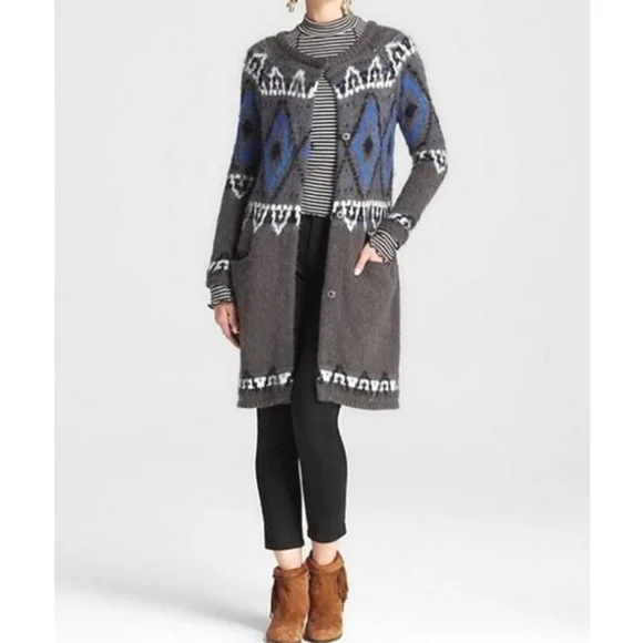 Free People Frosted Fair Isle Gray‎ Blue Cardigan Sweater